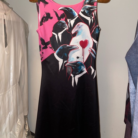 black milk x lora zombie collaboration pink and black birds dress size S - Picture 2 of 4